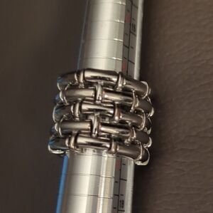 Unisex Adjustable Silvertone Ring Brutalist Design Steampunk Y2k Punk Gothic